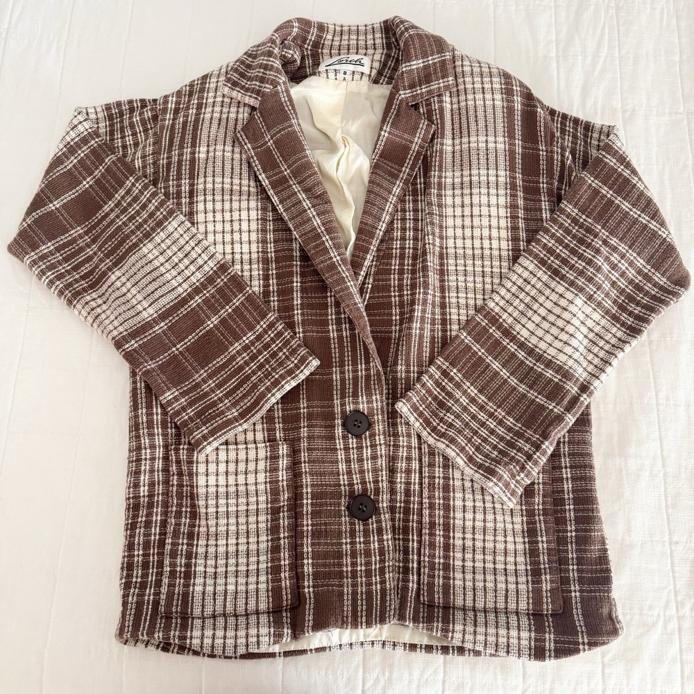 Vintage Women's Blazer Lorch Size 8 Brown And White Plaid